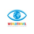 World travel - concept logo template vector illustration. Abstract eye with globe creative sign. Earth planet symbol. Royalty Free Stock Photo