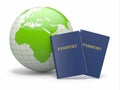 World travel. Earth and passport. 3d