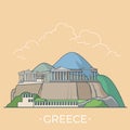 World travel in Greece Linear Flat vector design t