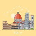 World travel in Italy. Europe Linear Flat vector t