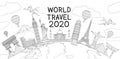 World travel landmark doodles style vector