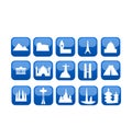 World travel landmarks icon set