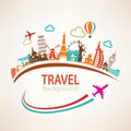 World travel, landmarks silhouettes Royalty Free Stock Photo