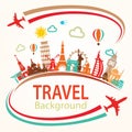 World travel, landmarks silhouettes icons set Royalty Free Stock Photo