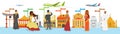 world travel, landmarks silhouettes illustration Royalty Free Stock Photo