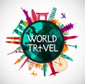 World travel, landmarks skyline silhouettes Royalty Free Stock Photo