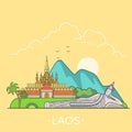 World travel in Laos. Asia Linear Flat vector.