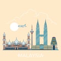 World travel in Malaysia Linear Flat vector design Royalty Free Stock Photo