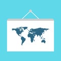 World travel map. Travel pin location on a global map. Flat vector illustration