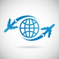 World Travel Symbol Airplane and Globe Icon Design