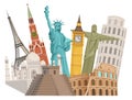 World travel tour landmarks. Tourist places icon