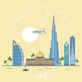 World travel in UAE Linear Flat vector design temp