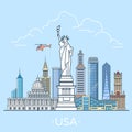 World travel in USA States Linear Flat vector desi