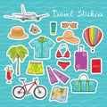 World traveling vector stickers. Hand drawn vacation elements for labels and tags design