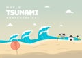 World tsunami awareness day background with wave and houses