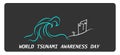 World Tsunami awareness day, 5 November banner, the waves hit the city disaster pray