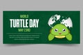 World Turtle Day May 23rd banner design with turtle and globe illustration