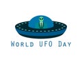 World UFO Day, the alien in a spaceship. Flying saucer. UFO icon vector Royalty Free Stock Photo