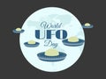 World UFO Day, planet and spaceship. Flying saucer. Royalty Free Stock Photo