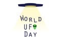 World UFO Day, UFO with beam, alien abductions. Flying saucer. UFO icon Royalty Free Stock Photo