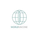 World vaccination vector banner. COVID-19 Coronavirus vaccine syringes needles are injected around planet Earth.