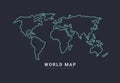 World vector map. Earth planet neon stylized line outline stroke. fAbstract illustration isolated on dark background