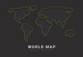 World vector map. Earth planet stylized template line outline stroke with shadow. Abstract blue illustration on white