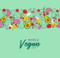 World Vegan Day hand drawn pattern card background