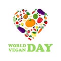World Vegan Day vector illustration. Vegetable heart.