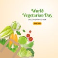 World vegetarian sale banner template with vegetables drop out from a bag