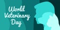 World Veterinary Day vector. Dog, cat and man silhouette vector. Pets from side silhouette icon isolated on a blue