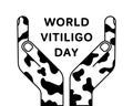 World vitiligo day. Square poster or card template. Two symmetric human hands and text. Linear icon. Black simple illustration of