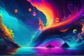 A world of vivid dreams by composing an abstract piece using a spectrum of technicolor lights. Create a dynamic and surreal