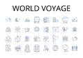World voyage line icons collection. Global journey, Universal exploration, Earth adventure, Planet excursion