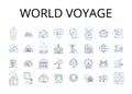 World voyage line icons collection. Global journey, Universal exploration, Earth adventure, Planet excursion