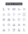 World voyage line icons collection. Global journey, Universal exploration, Earth adventure, Planet excursion