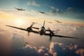 World war 2 aircraft in the sky created with generative AI technology