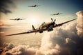 World war 2 aircraft in the sky created with generative AI technology