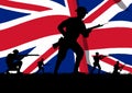 World War British soldiers silhouette on a battlefield