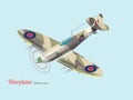 World war British warplane isometric vector in desert camouflage