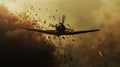 World War 3, capture the riveting moments of an airplane dogfight as fighter jets engage in a high-stakes aerial battle Royalty Free Stock Photo