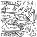 World war 1 history concept doodle hand drawn set collections with outline black and white style Royalty Free Stock Photo