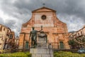 World War I memorial with statue of Apollo holding Minerva in front of the Chiesa Matrice Nuova in Castelbuona