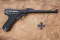 World War I period german army handgun with german award Iron Cross 1914