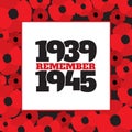 World War II commemorative symbol with dates, poppies