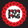 World War II commemorative symbol with dates, poppies