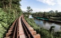 World war II historic railway, known as the Death Railway, The WW II railway history in river Kwai, Kanchanaburi, Thailand Royalty Free Stock Photo