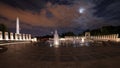 World War II memorial at night, long exposure shot