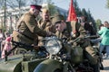 World War II motorcycle and a machine gun at the Victory Parade