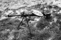 World War II Soviet Red Army Weapon. Degtyaryov DP Machine Gun On Ground. WWII WW2 Russian Ammunition. Photo In Black